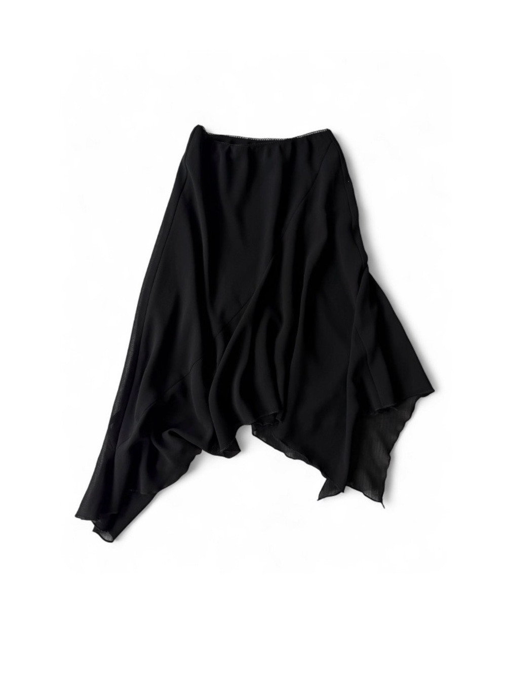Vintage 90s Cache Black Low Rise Asymmetrical Maxi Skirt Size Small Y2K Fairy Wh